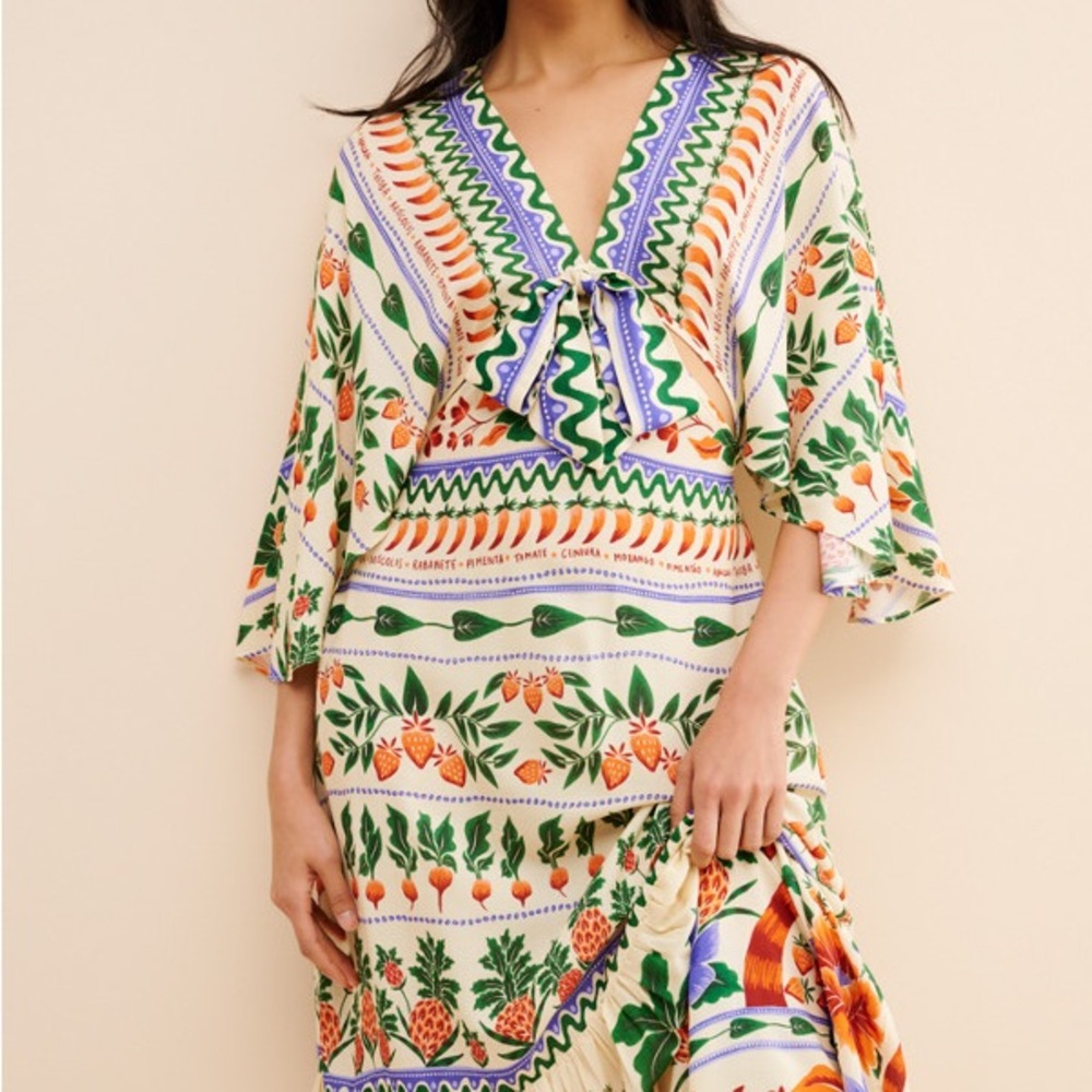 FARM Rio x Anthropologie V-Neck Kaftan Maxi Cut-Out Dress